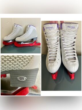W’s Riedell Violet Sparkle Model Figure Ice Skates White Stainless Steel Size 9